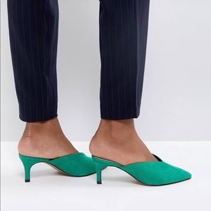 Emerald Green Kitten Heeled Mules